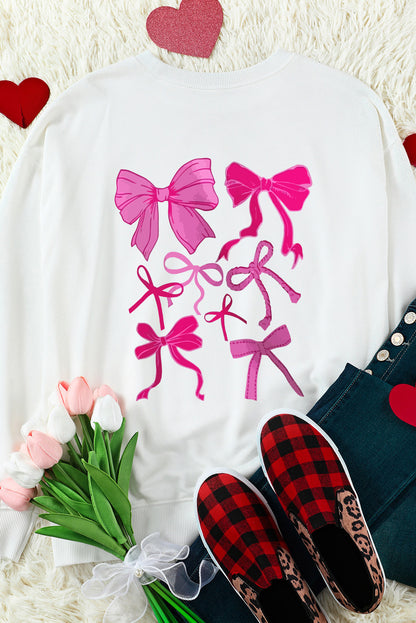 Sweet Bow Printed Valentines Graphic Sweatshirt | White