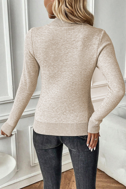 Thermal Lined Ribbed Knit Mock Neck Sweater | Apricot