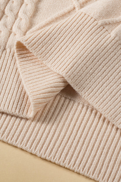 Plus Cable Knit Short Ruffled Sleeve Mock Neck Sweater | Oatmeal