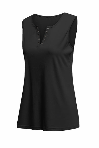 Solid Slim-Fit V Neck Tank Top | Black