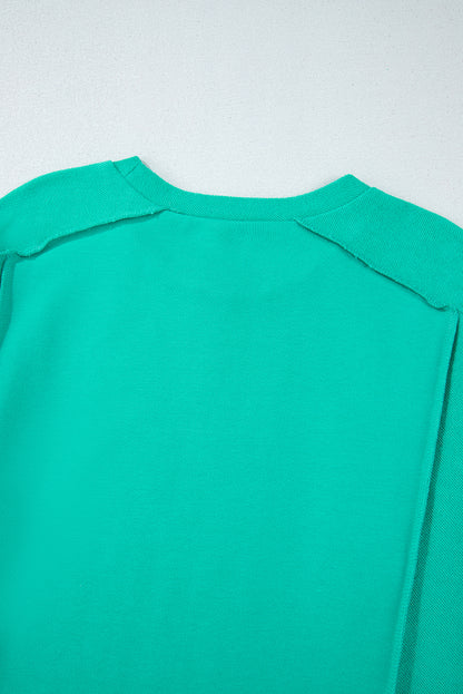 Splicing Round Neck Pullover Sweatshirt | Mint Green