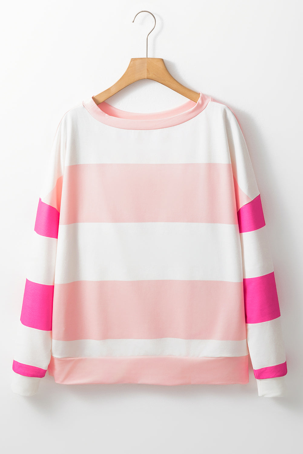 Colourblock Striped Drop Shoulder Long Sleeve Top | Light Pink