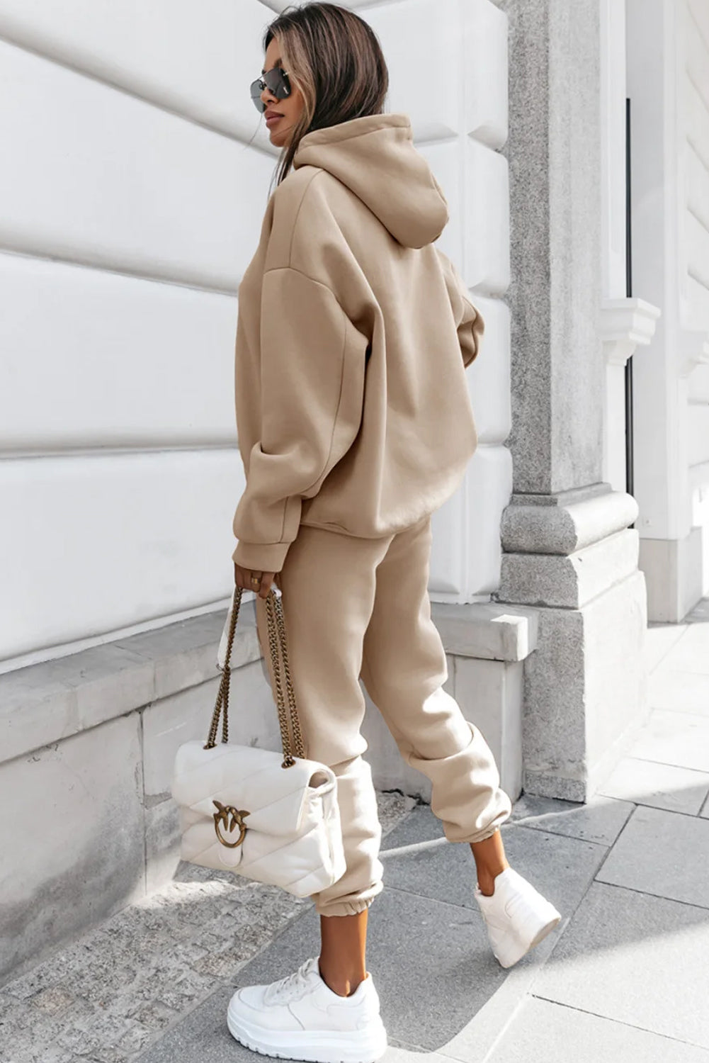 Chunky Two-Piece Hooded Sweatsuit | Pale Khaki