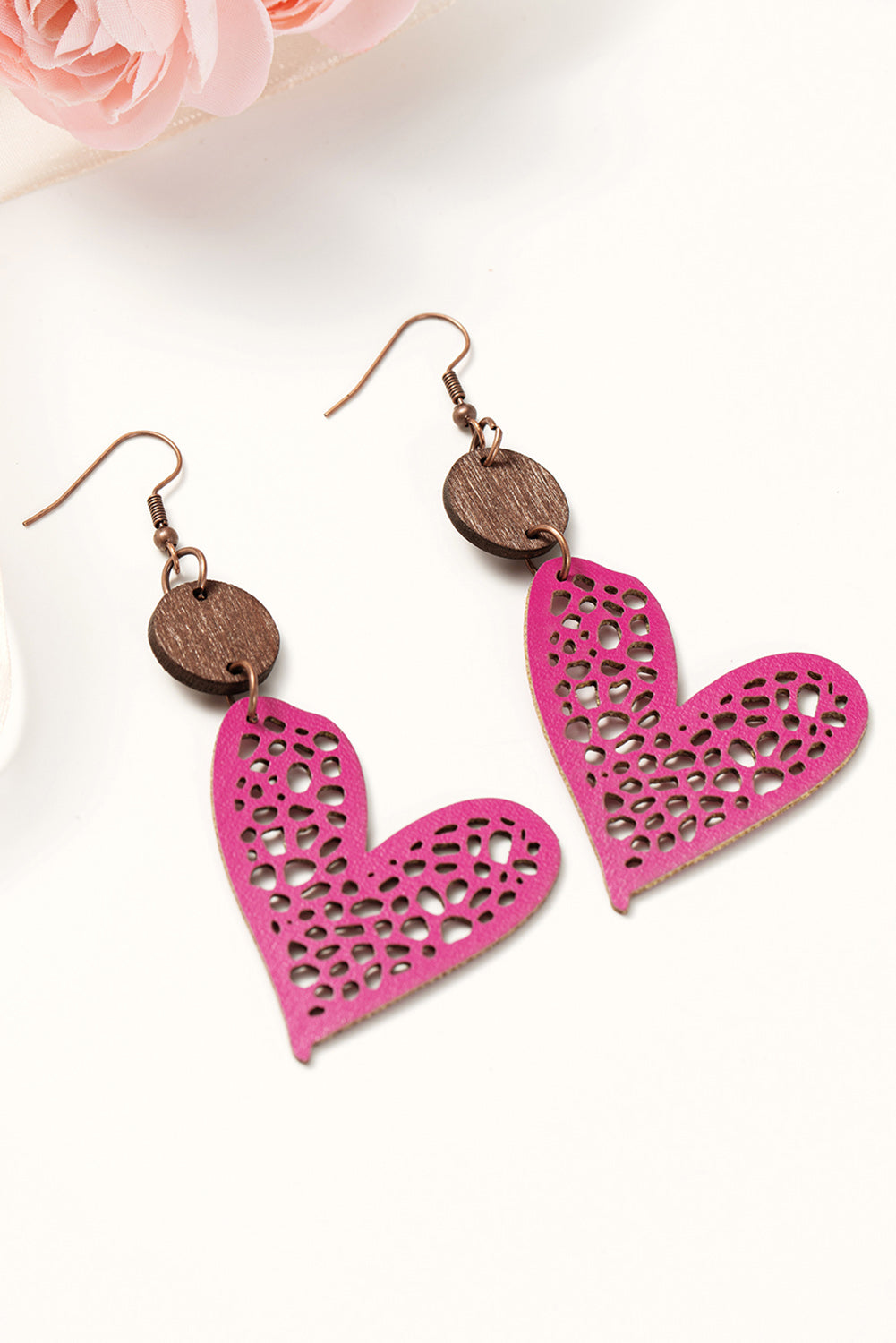 Valentine Hollow-Out Love Heart Dangle Earrings | Rose Red