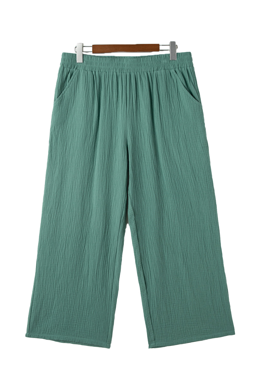 Plus Size Textured Frayed Edge Wide Leg Pants | Smoke Green