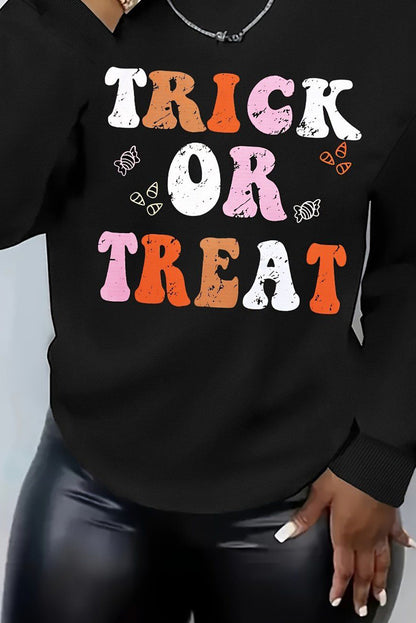 Trick Or Treat Graphic Crewneck Halloween Sweatshirt | Black