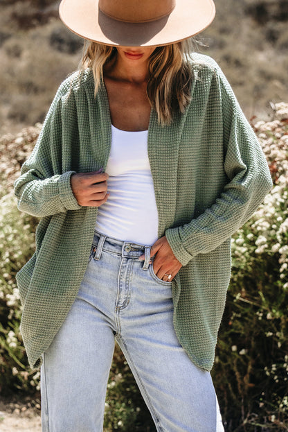 Waffle Knit Open Front Cardigan | Laurel Green