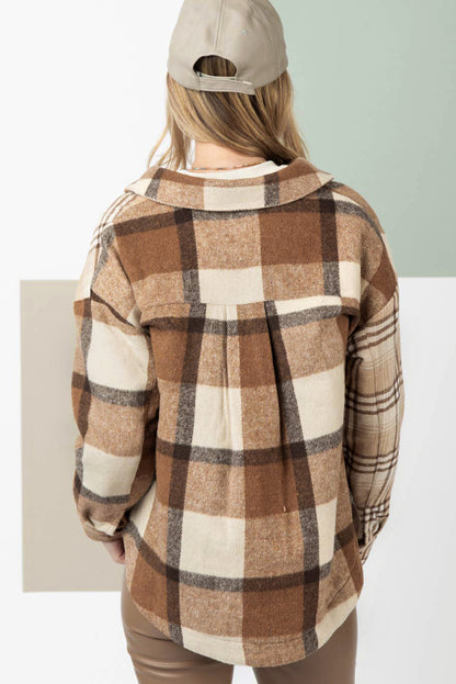 Flannel Plaid Double Flap Pocket Shacket | Light French Beige