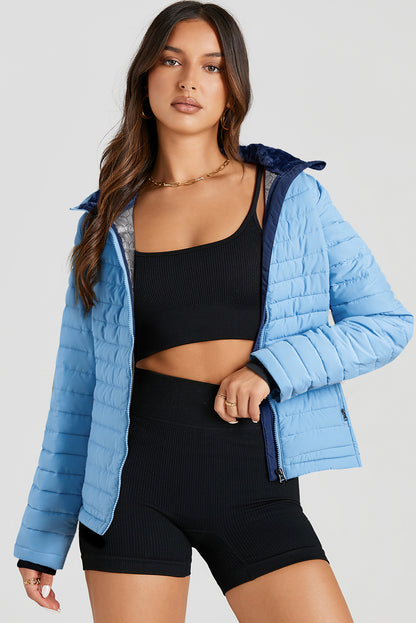 Solid Colour Quilted Zip-Up Puffer Jacket | Myosotis