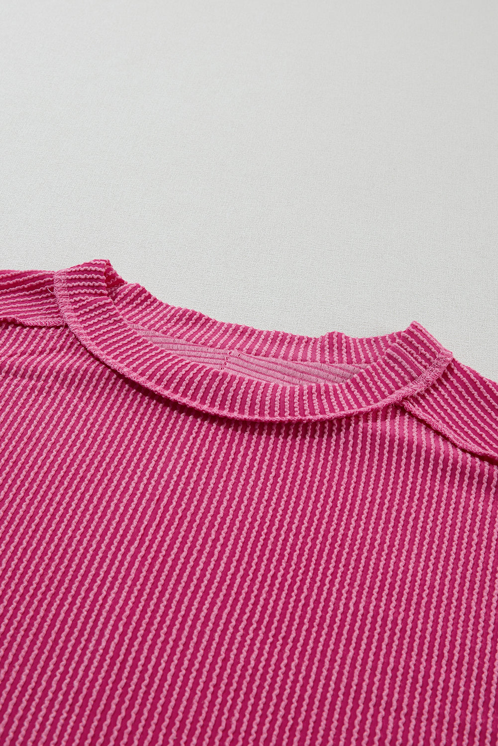 Textured Knit Exposed Stitching T-Shirt | Rose Red