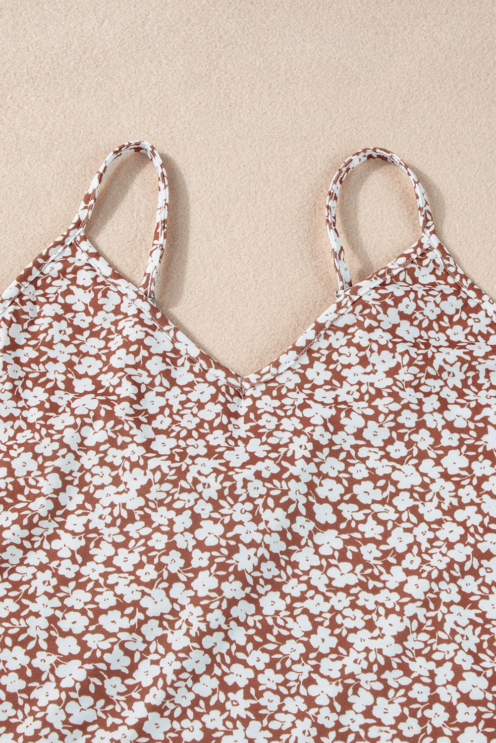 Floral Print Spaghetti Strap V Neck Bodysuit | Chestnut