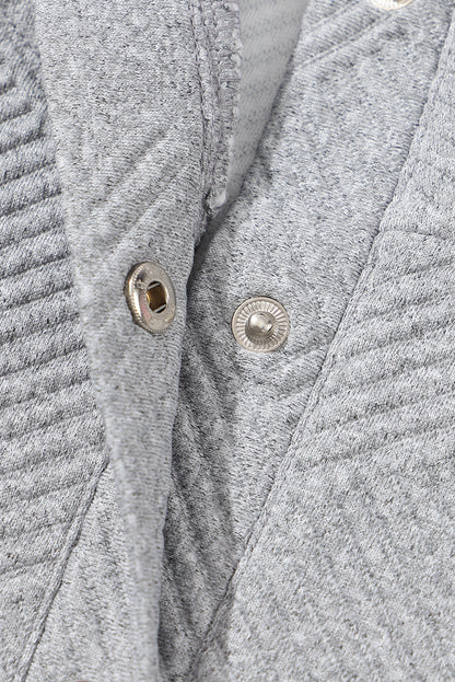 Textured Knit Buttoned Kangaroo Pocket Sweatshirt | Light Grey