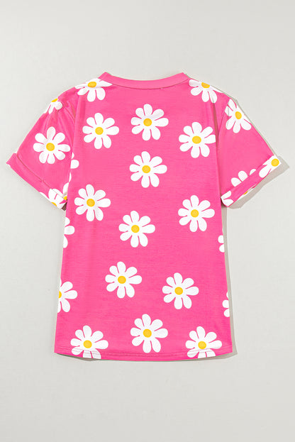 Daisy Printed Crewneck T Shirt | Pink