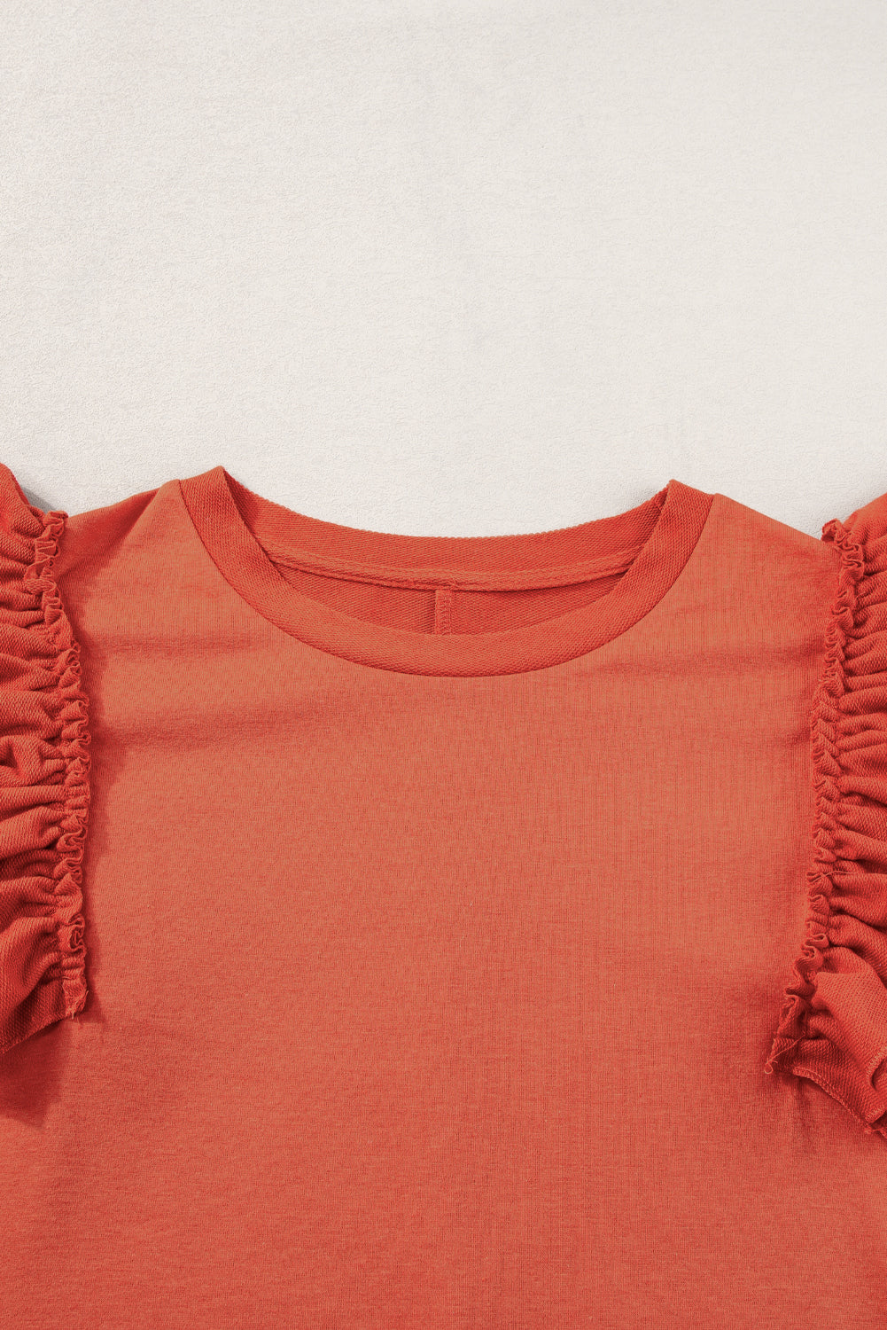 Tiered Ruffled Sleeve Crew Neck T Shirt | Orange