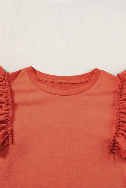 Tiered Ruffled Sleeve Crew Neck T Shirt | Orange