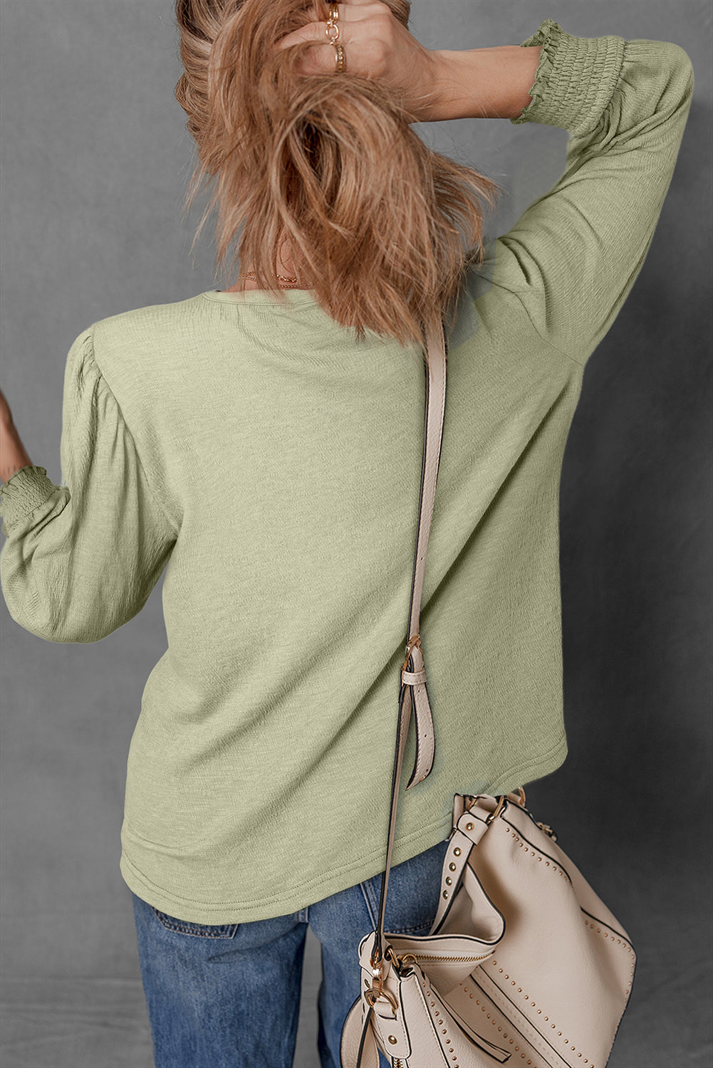 Textured Round Neck Half Sleeve Blouse | Laurel Green