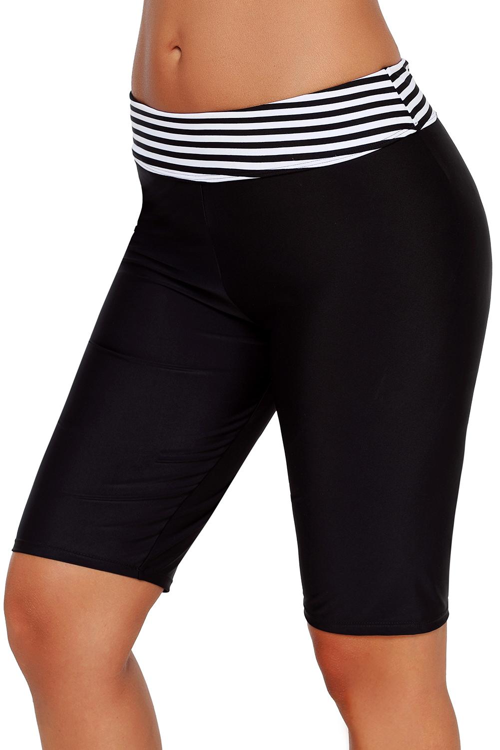 Striped Waistband Boy Leg Short Swim Bottom | Black