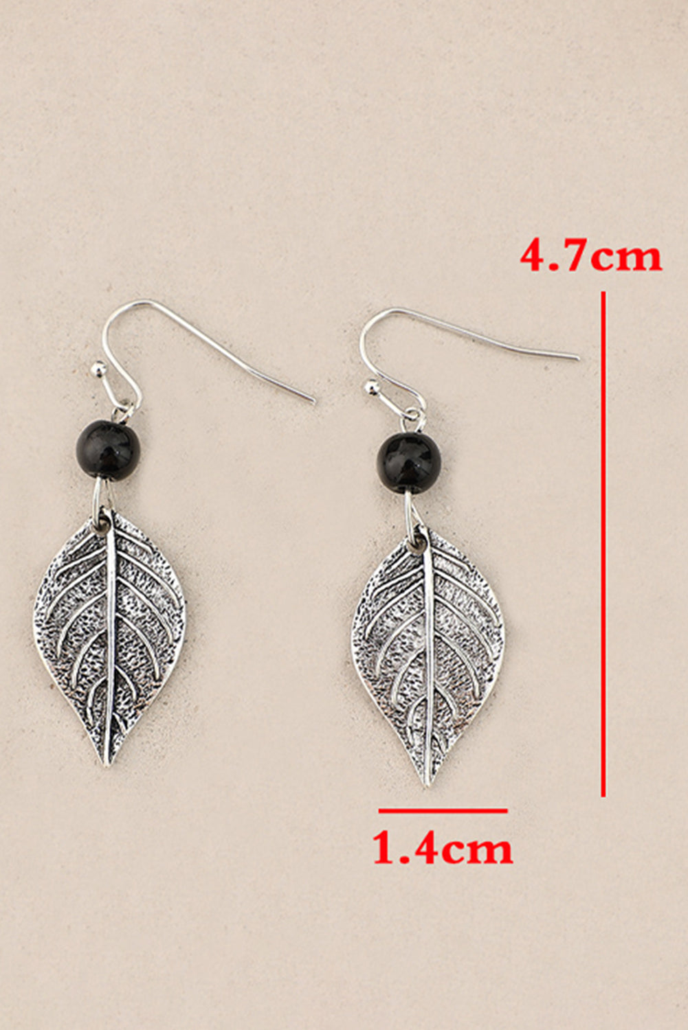 Vintage Leaf Shape Bead Dangle Earrings | Silvery