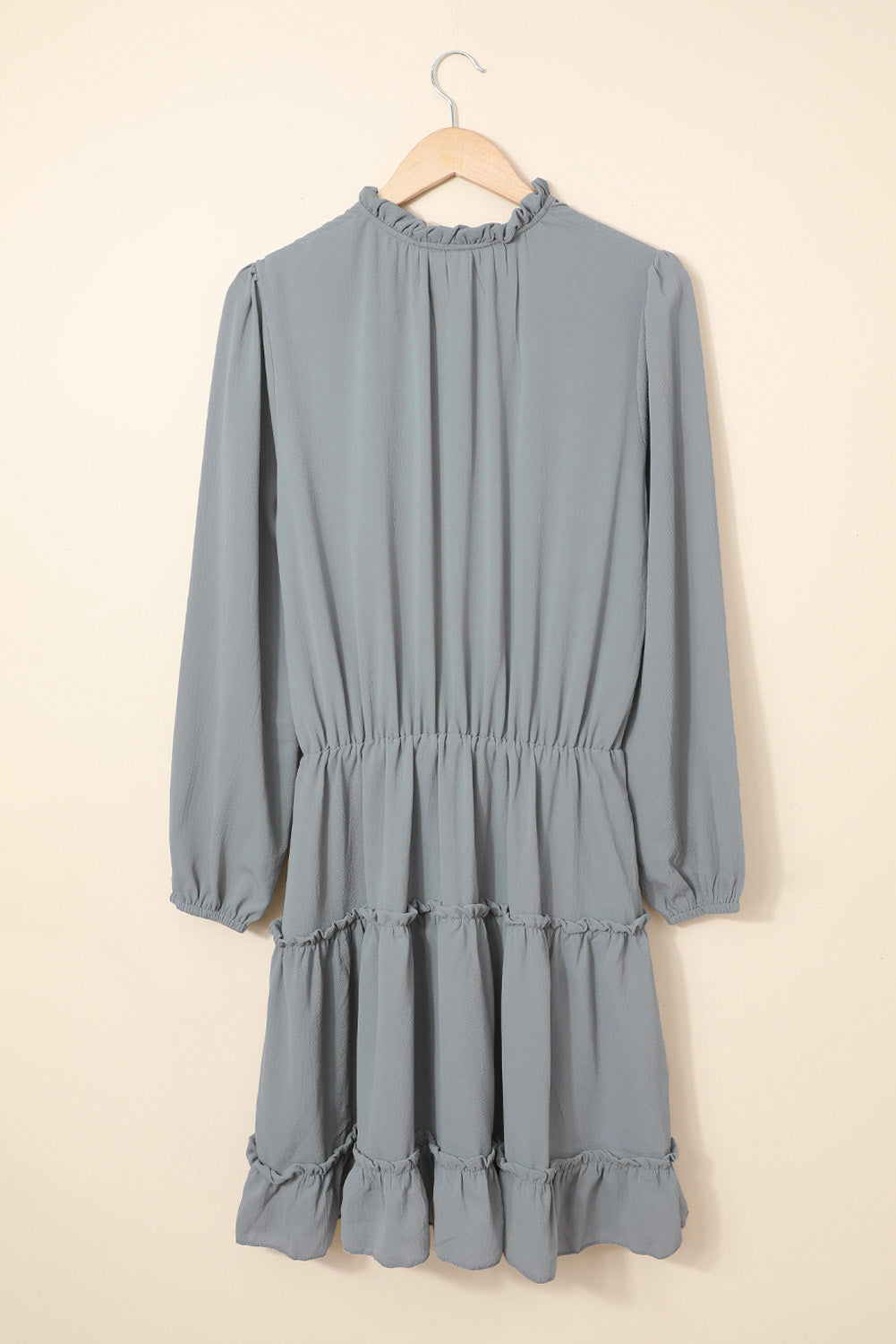 V Neck Long Sleeve Ruffle Tiered Mini Dress | Gray