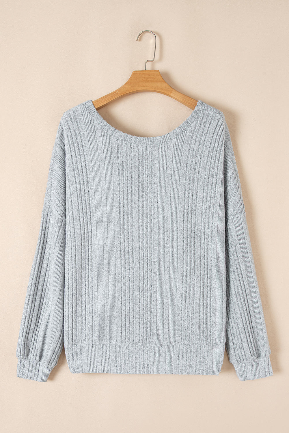 Textured Crossover Backless Knit Long Sleeve Top | Light Grey