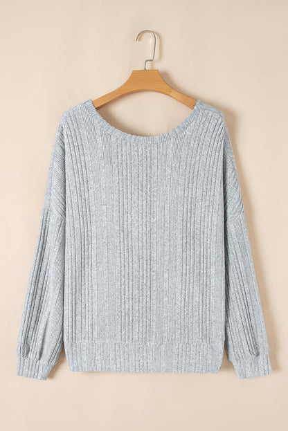 Textured Crossover Backless Knit Long Sleeve Top | Light Grey