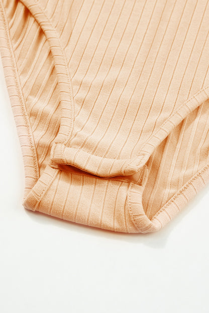 Collared Ribbed Long Sleeve Bodysuit | Apricot