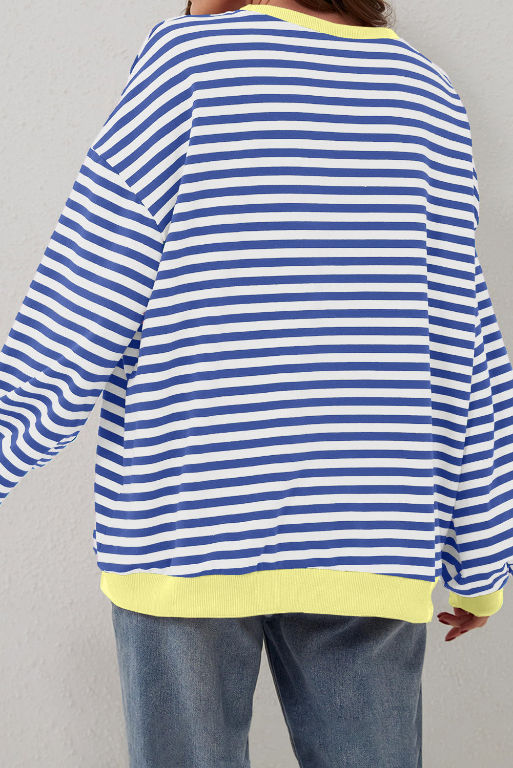 Oversized Contrast Trim Pullover Sweatshirt | Blue Stripe