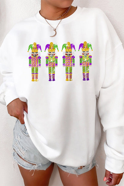 White Glitter Mardi Gras Nutcracker Patch Sweatshirt