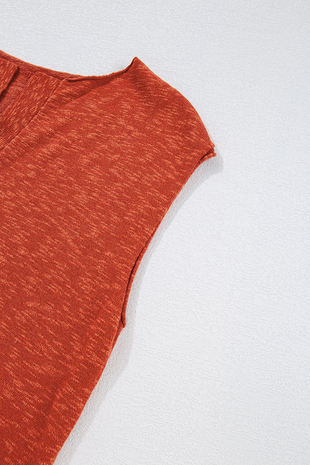 Solid Colour Split V Neck Short Sleeve Sweater | Orange