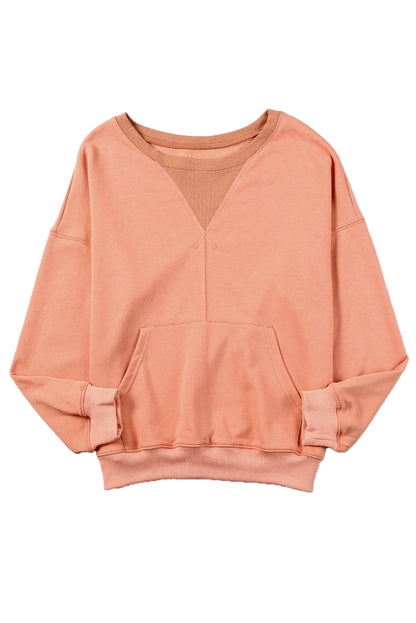 Drop Shoulder Sweatshirt With Kangaroo Pocket | Red