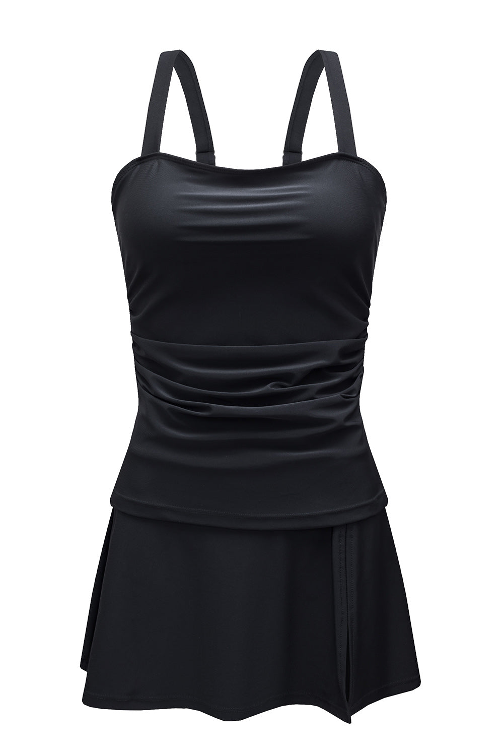 Solid Square Neck Sleeveless Tankini Swimsuit | Black