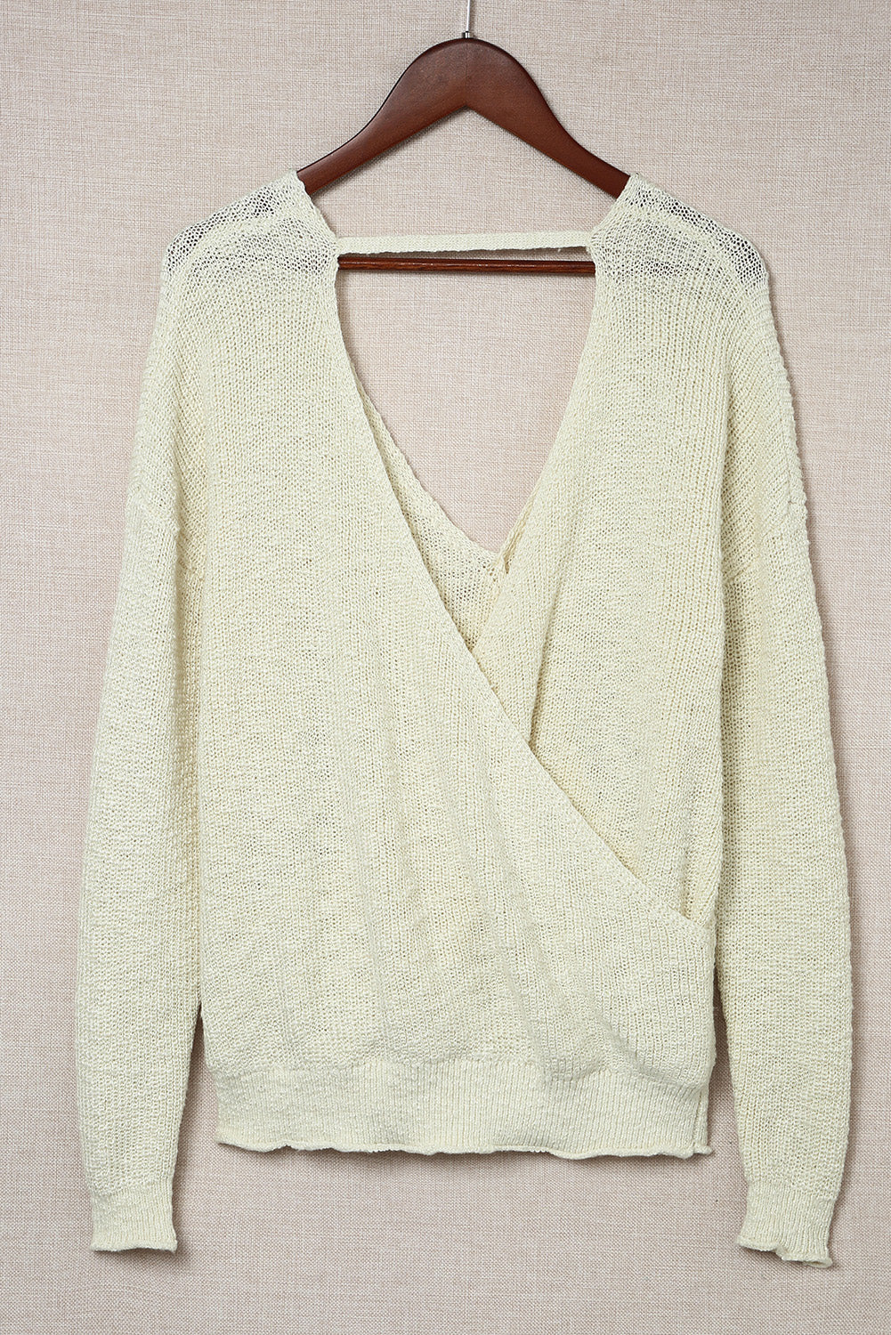 V Neck Wrap Backless Knit Sweater | Beige