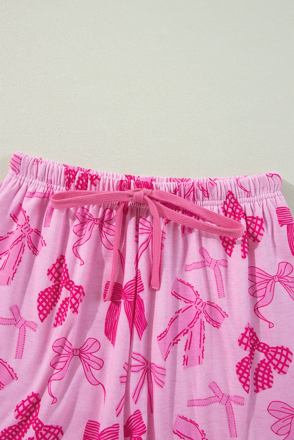 Bow Print Half Sleeve Shirt And Shorts Pajamas Set | Pink