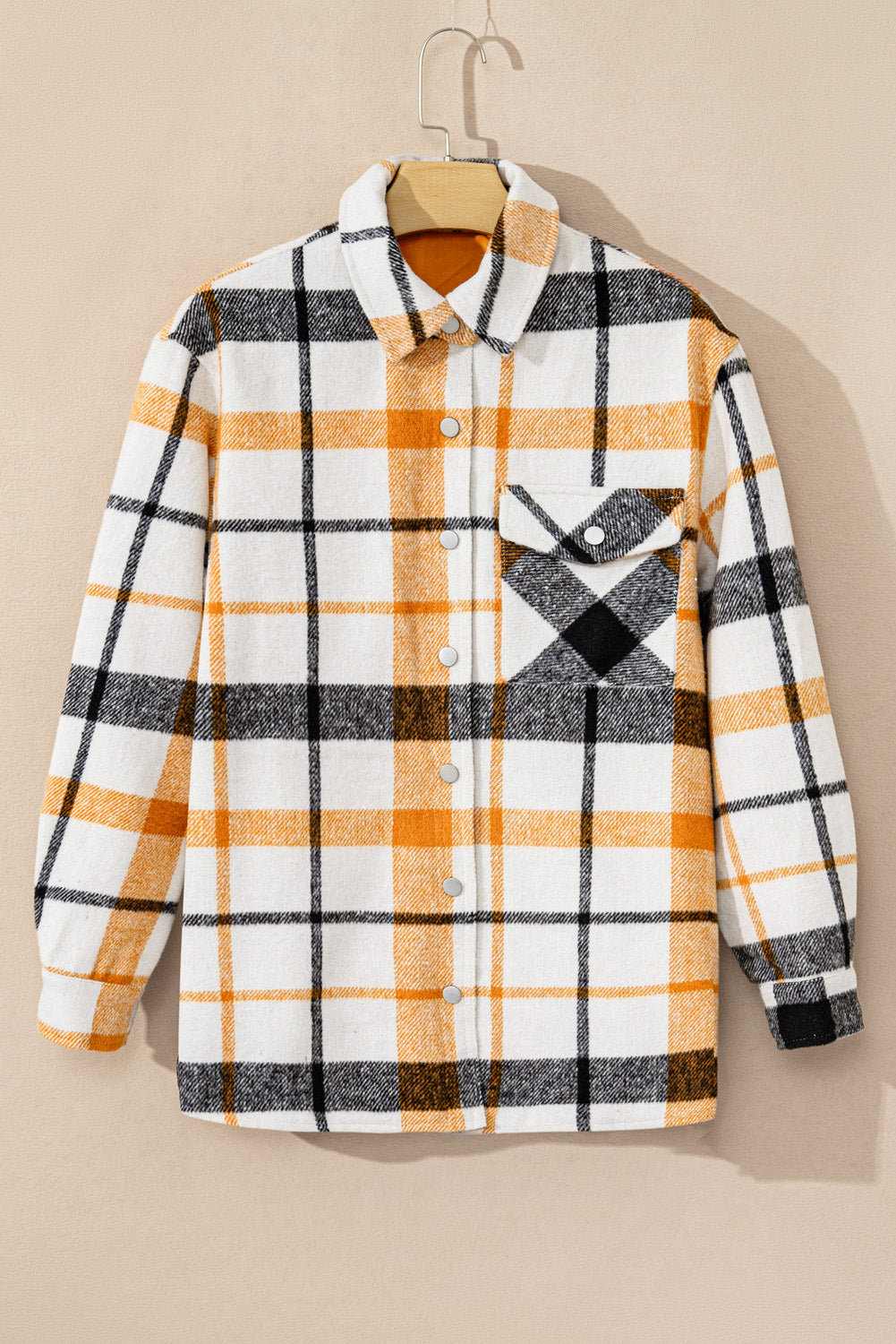 Plaid Print Turn Down Collar Buttoned Shacket | Yellow