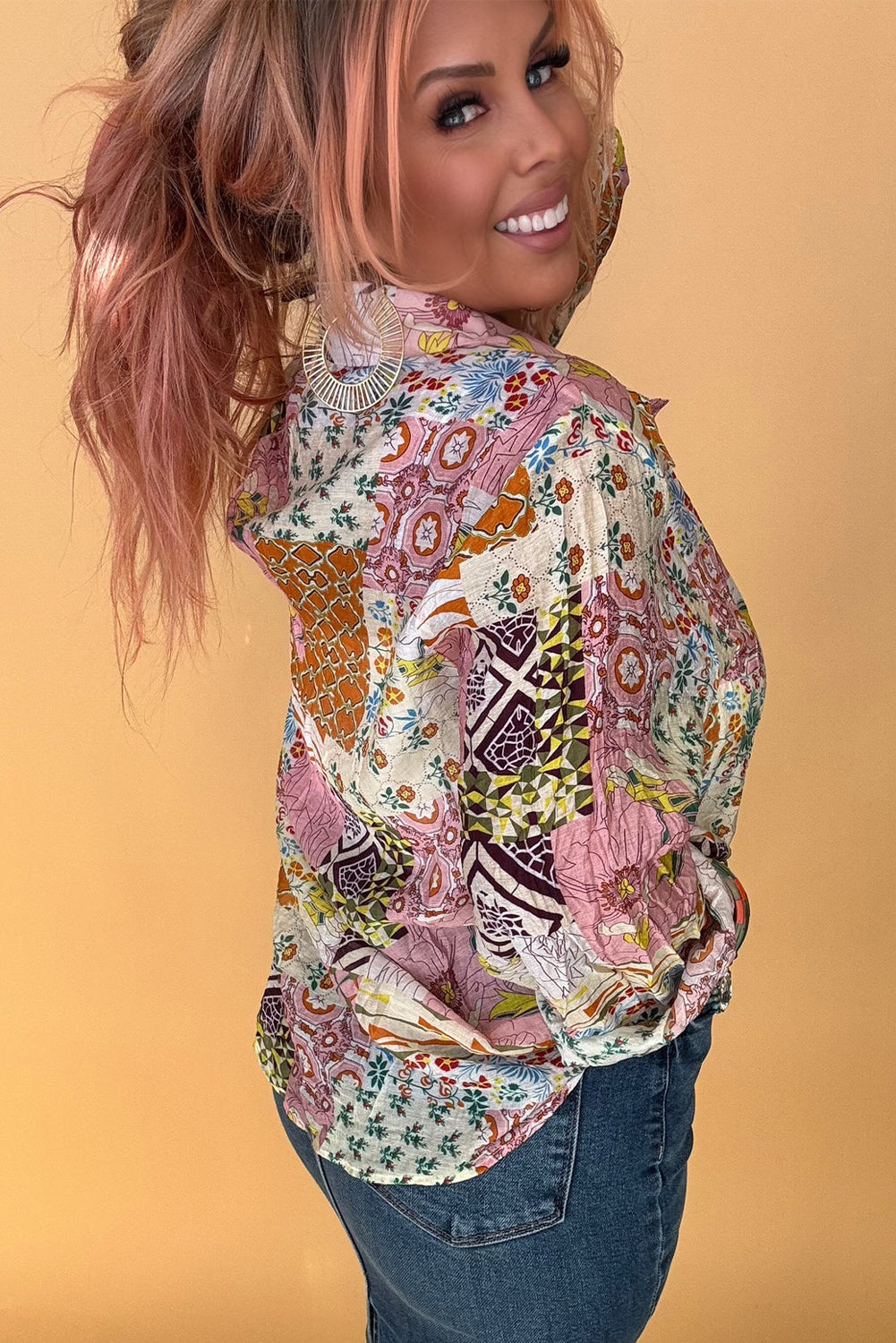 Abstract Colourful Printed Button Down Shirt | Pink