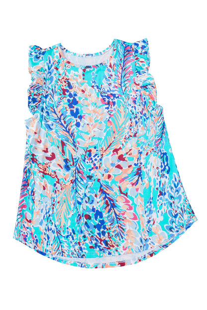 floral Print Tank Top With Ruffles | Sky Blue