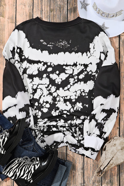 Tie-Dye Drop Shoulder Pullover Sweatshirt | White