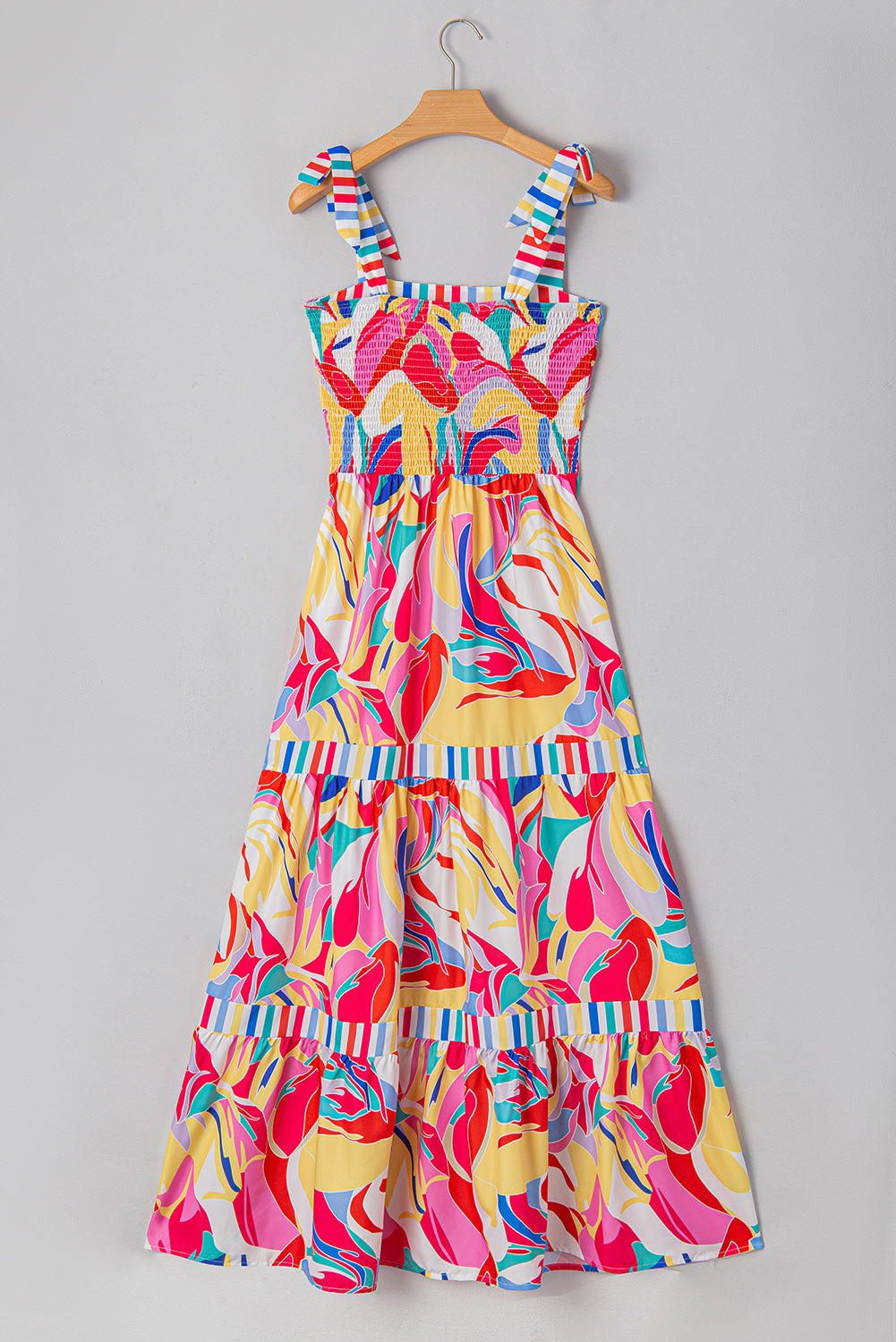 Abstract Print Striped Trim Maxi Sundress | Multicolour