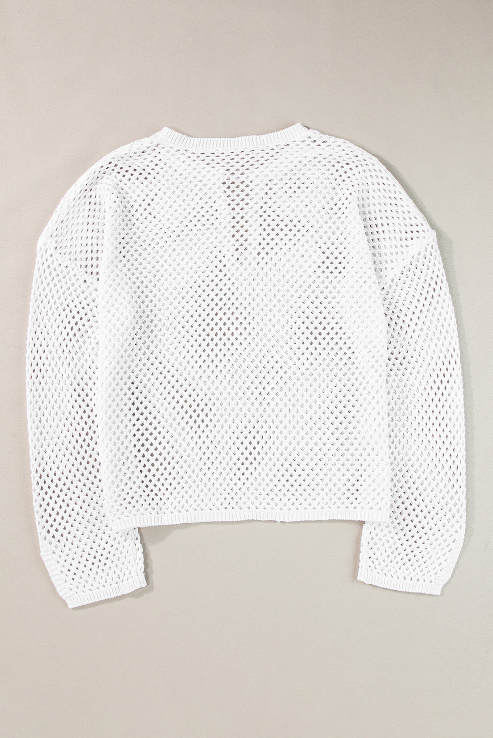 Open Knit Buttoned Neck Split Sleeve Sweater | White