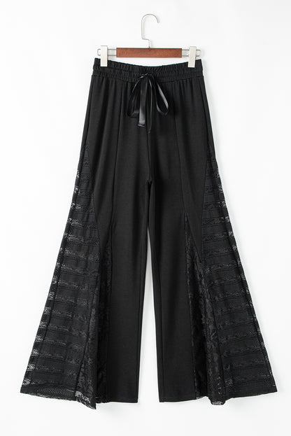 Boho Lace Patchwork Wide Leg High Waist Pants | Black