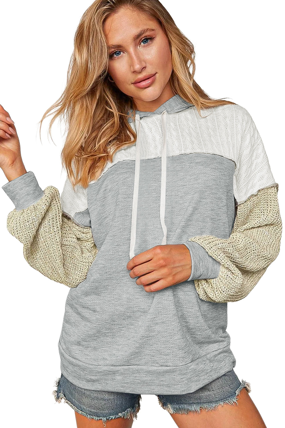 Colourblock Patchwork Pullover Hoodie | Gray