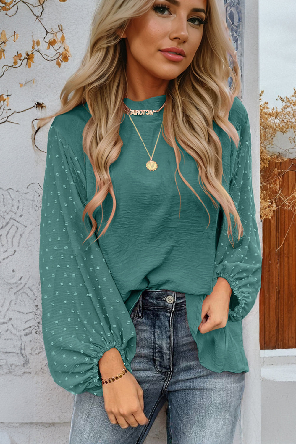 Swiss Dot Balloon Sleeve Loose Blouse | Skobeloff