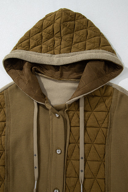 Quilted Textured Patchwork Loose Fit Hooded Jacket | Jungle Green