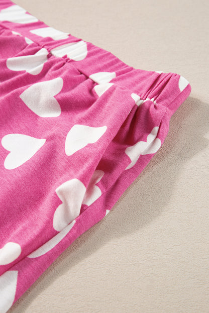 Valentine Heart Shape Print Long Sleeve Top Shorts Lounge Set | Pink