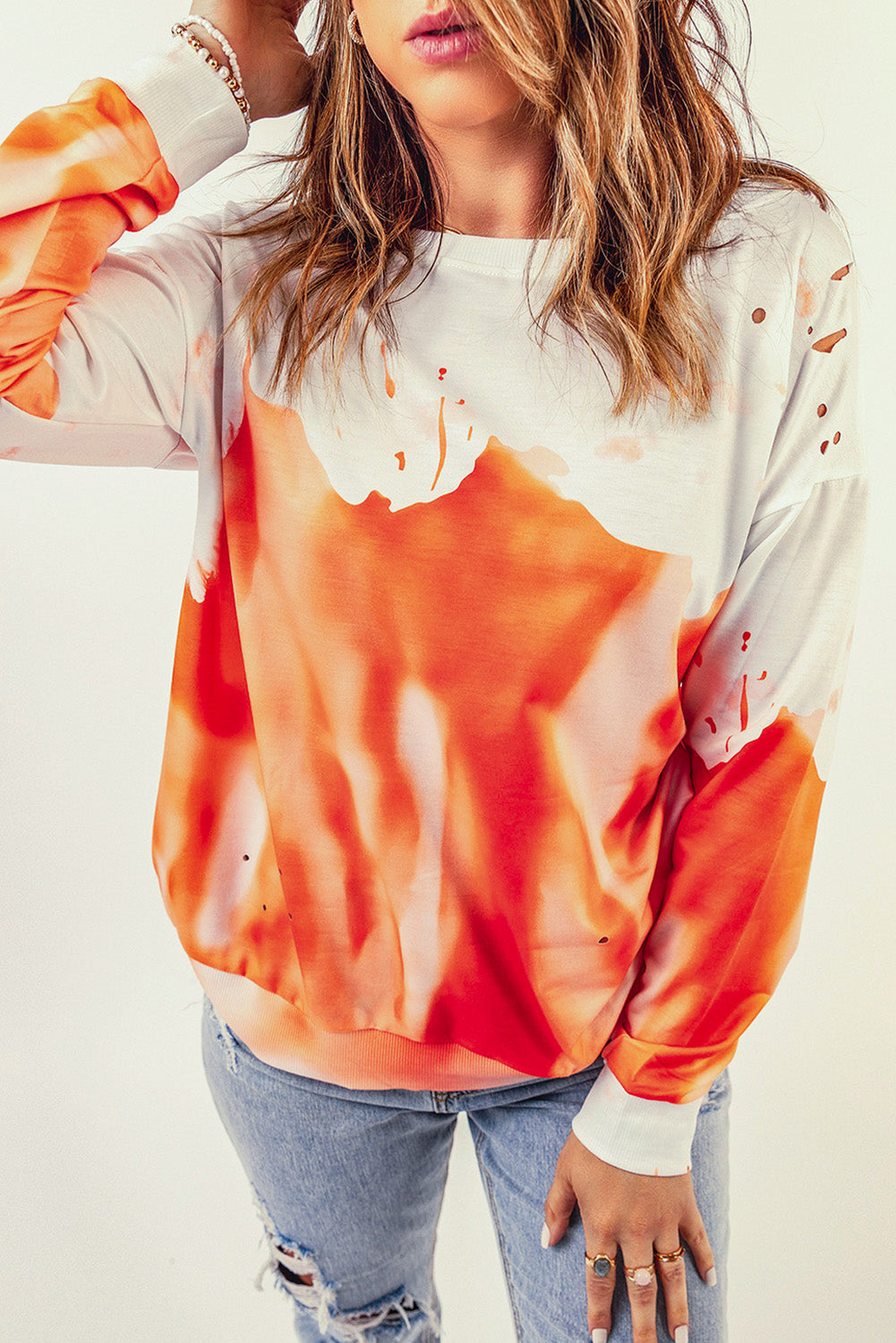 Tie-Dye Print Oversized Sweatshirt | Orange