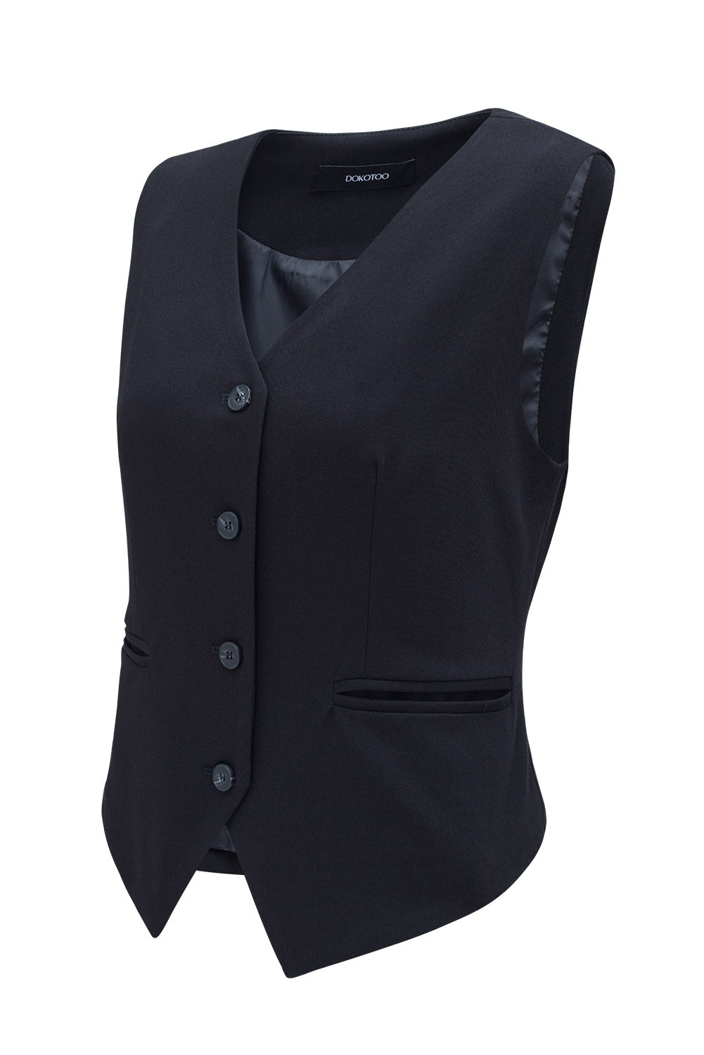 Solid Colour Button Up V Neck Suit Vest | Black