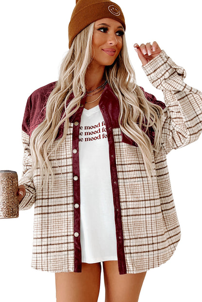 Fiery  Plaid Patchwork Button-Up Shift Shirt Jacket | Red