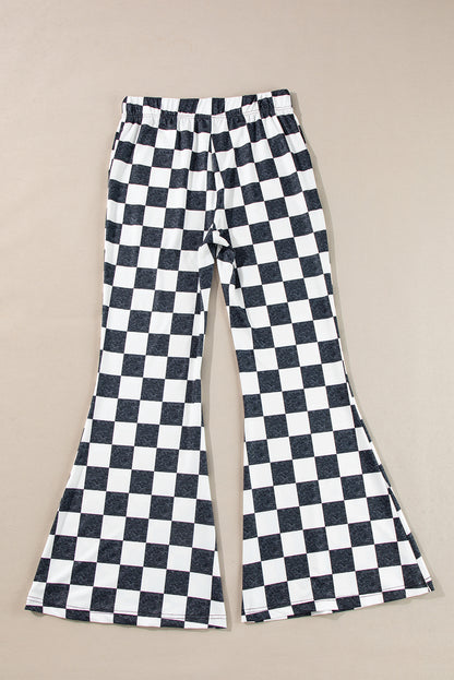 Checkerboard High Rise Casual Flared Pants | Black