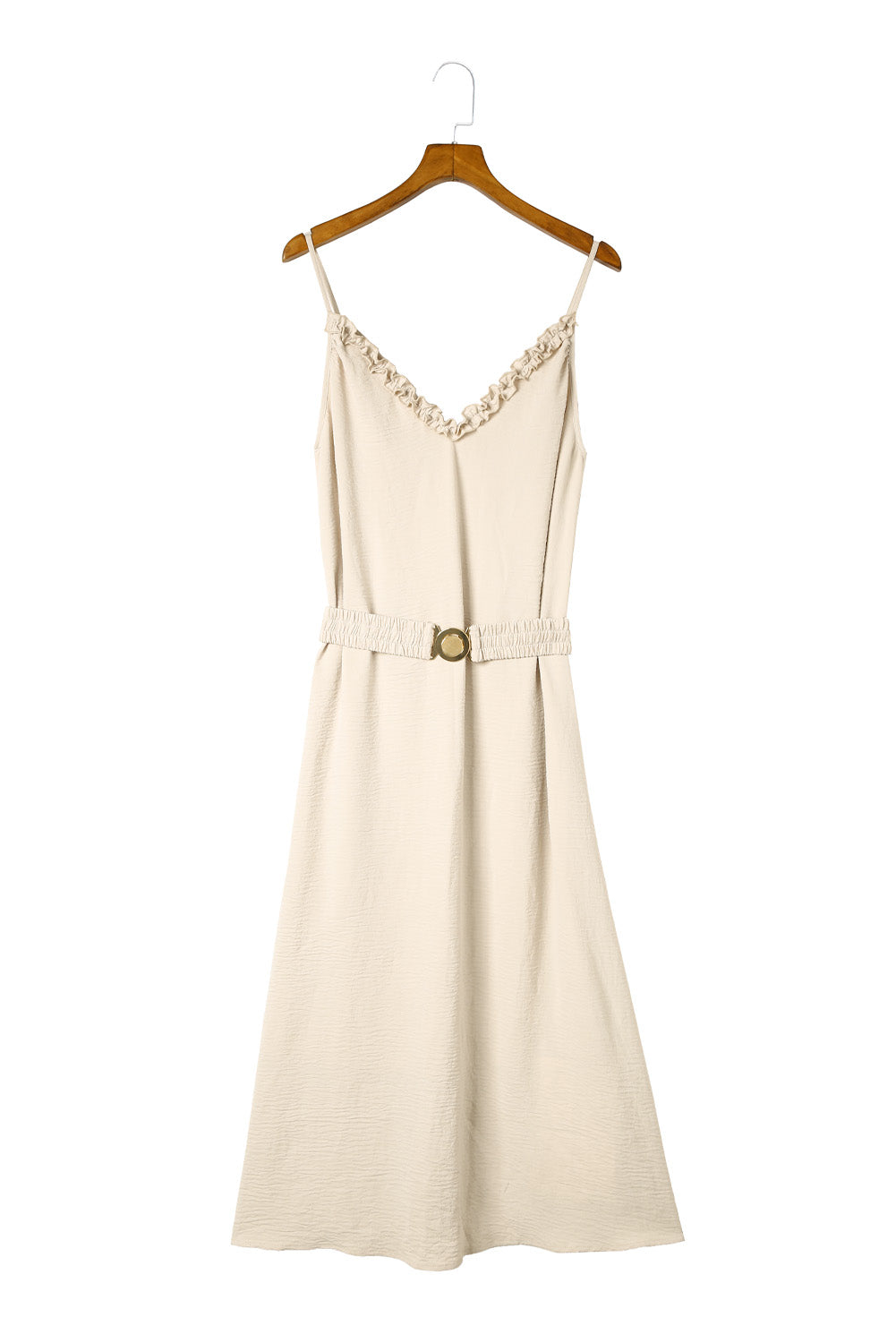 V Neck Sleeveless Maxi Dress With Elastic Belt | Apricot