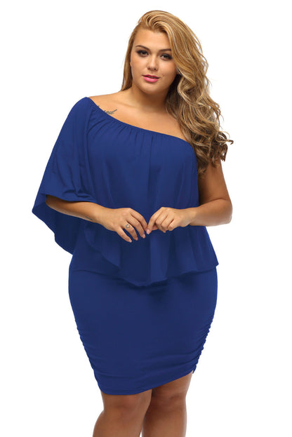 Plus Size Dressing Layered Blue Mini Poncho Dress | as shown